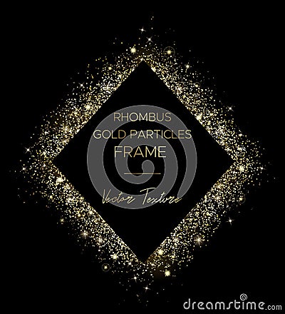 Golden rhombus. Frame of gold particles and text Vector Illustration