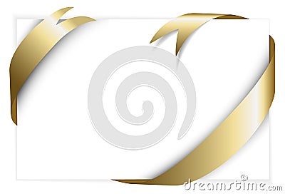 Golden ribbon around white paper Vector Illustration