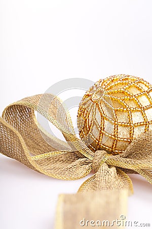 Golden ribbon an ball Stock Photo