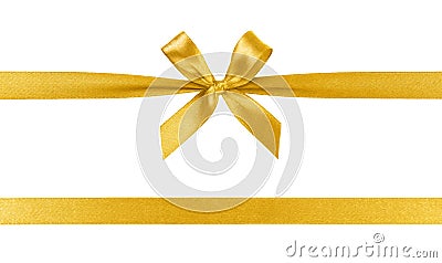 Golden ribbon with bow isolated on white background. Stock Photo