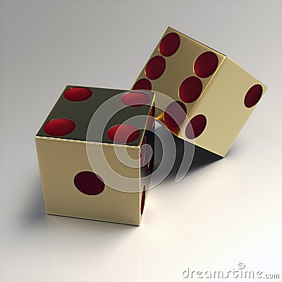 Golden right handed casino dice Stock Photo