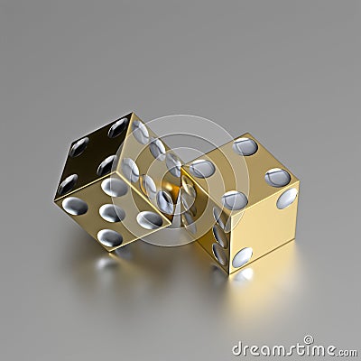 Golden right handed casino dice with silver eyes Stock Photo