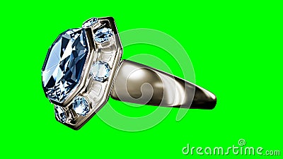 golden ring with blue topaz gem on chroma key screen, isolated, fictive design - object 3D rendering Stock Photo