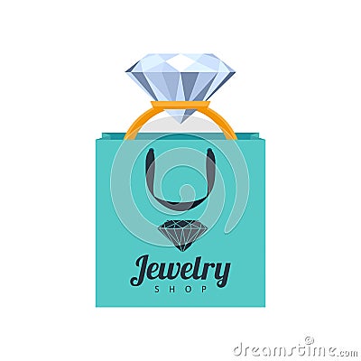 Golden ring with diamond in gift bag illustration Vector Illustration