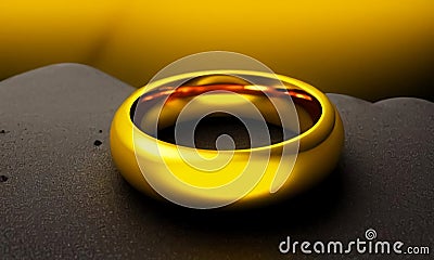 The golden ring lies on the gray ground. Jewelry on a gray background. The lost ring. Generated AI. Stock Photo