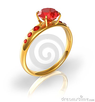 Golden ring with red jewels Stock Photo