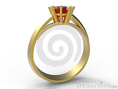 Golden ring with ruby gemstone Cartoon Illustration