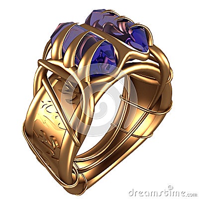 Golden Ring with Sapphires Stock Photo