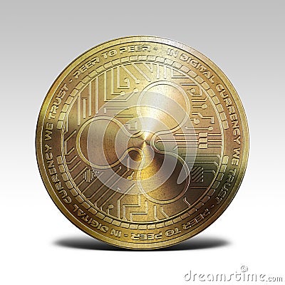 Golden ripple coin isolated on white background 3d rendering Cartoon Illustration