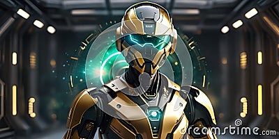 Golden robot show energy source, the power of future humanoid robots, AI generated Stock Photo