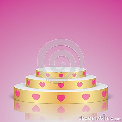 Golden romantic scene with pink hearts. Vector Illustration