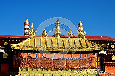 Golden Roof of Jokhang. Lhasa Tibet. Editorial Stock Photo