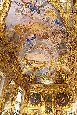 Golden room, Lorenzo De Ferrari. Interior of Palazzo Carrega Cataldi in Genoa. Italy Editorial Stock Photo