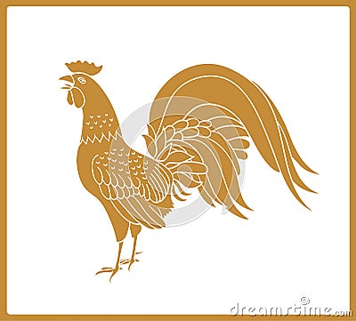 Golden rooster isolated on white background Vector Illustration