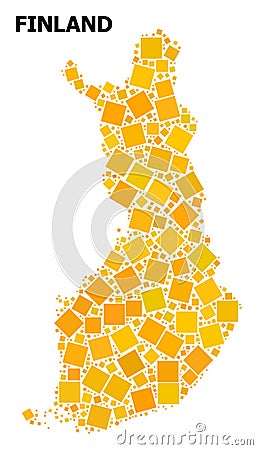 Golden Rotated Square Mosaic Map of Finland Cartoon Illustration