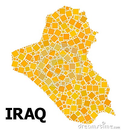 Golden Rotated Square Mosaic Map of Iraq Cartoon Illustration