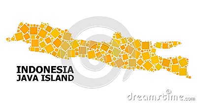 Golden Rotated Square Mosaic Map of Java Island Cartoon Illustration