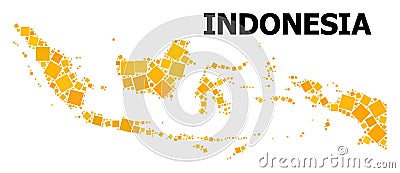 Golden Rotated Square Pattern Map of Indonesia Cartoon Illustration