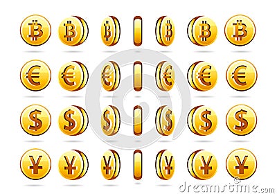 Golden rotational coins Vector Illustration