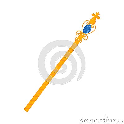 Golden royal regal scepter. Cartoon vector illustration. Royal gold jewelry. King, queen monarchy imperial symbol. Isolated on a Cartoon Illustration