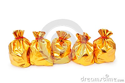 Golden sacks full of good Stock Photo