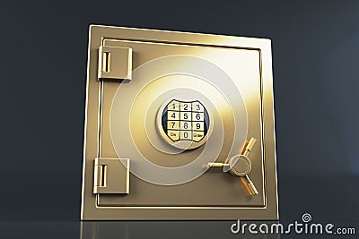 Golden safe vault with digital keypad and secure locking mechanism. 3D Rendering Stock Photo