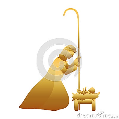 Golden saint joseph with jesus baby manger characters Vector Illustration