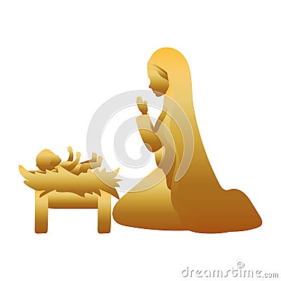 Golden saint joseph with jesus baby manger characters Vector Illustration