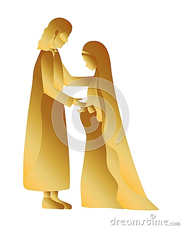 Golden saint joseph and mary virgin pregnancy manger Vector Illustration