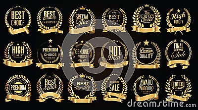 Golden sale laurel wreath with golden ribbon vector collection Vector Illustration