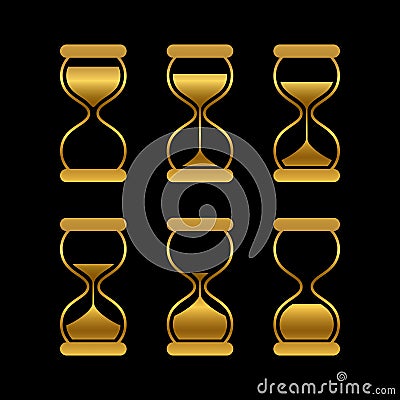 Golden sands of time, hourglass vector isolated symbols Vector Illustration