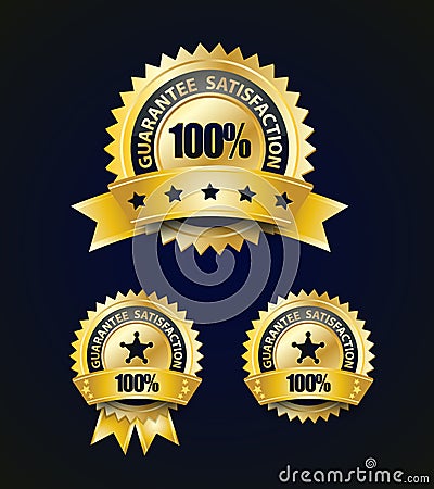 Golden Satisfaction Guarantee With Ribbon and stars Vector Illustration