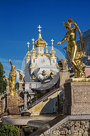 Golden sculpture in Peterhof, St. Petersburg Stock Photo