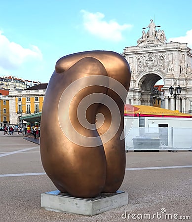 Golden Sculpture by Tony Cragg named Integers at Praca do Comercio in Lisbon Portugal Editorial Stock Photo