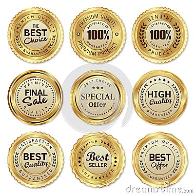 Golden seal labels quality product Vector Illustration