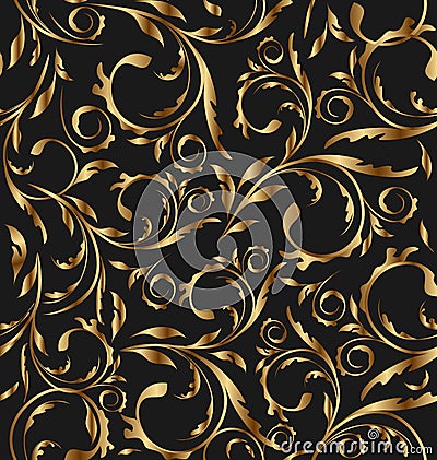 Golden seamless floral background Vector Illustration