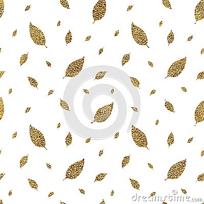 Golden seamless pattern autumn leaves Vector Illustration