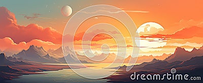 Golden Serenity: Majestic Mountain Sunrise Reflecting on Tranquil Waters - Generative AI Stock Photo