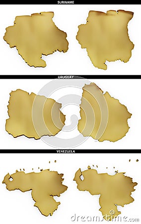 Golden shapes from Suriname,Uruguay, Venezuela Stock Photo