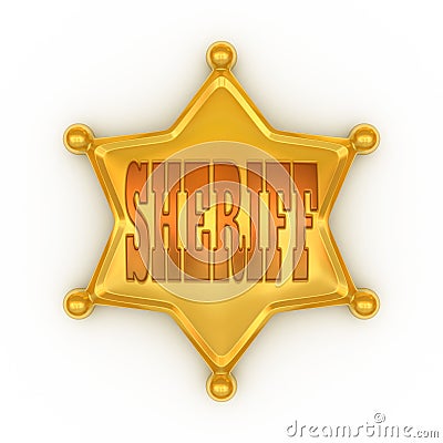 Golden sheriff badge isolated on white background 3d rendering Cartoon Illustration
