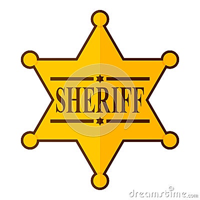 Golden Sheriff Star Badge Flat Icon on White Vector Illustration