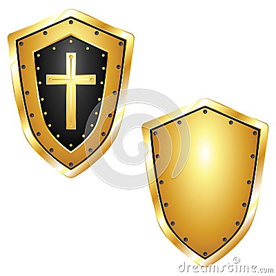 Golden Shields with Cross Stock Photo