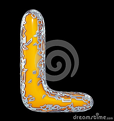 Golden shining metallic 3D with yellow paint symbol capital letter L - uppercase isolated on black. 3d Stock Photo