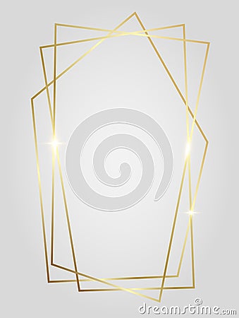 Golden shiny glowing polygonal frame isolated Vector Illustration