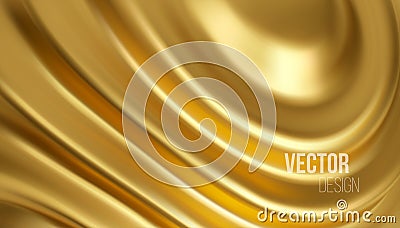 Golden shiny liquid waves 3d realistic background. Vector illustration Vector Illustration