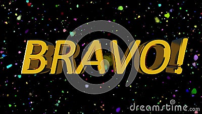 Golden shiny text Bravo with many particles, modern background for events, 3d render computer generated backdrop Stock Photo