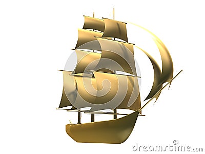 Golden ship Cartoon Illustration