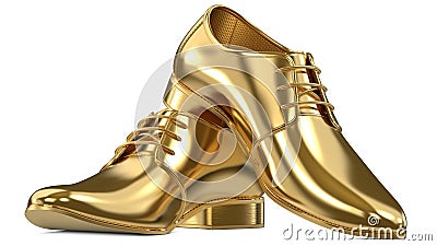 Golden shoes as a concept of luxury expensive high-quality shoes. 3d rendering illustration of a pair of fashionable Cartoon Illustration