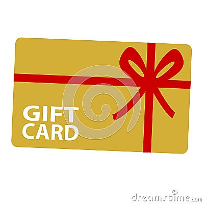 Golden Shopping Gift Card Icon With Red Ribbon Stock Photo