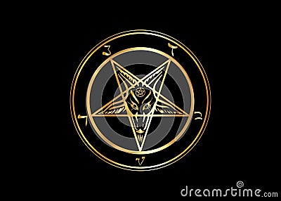 The Golden Sigil of Baphomet original Goat Pentagram on a bloody satanic symbol, vector isolated or black background Vector Illustration